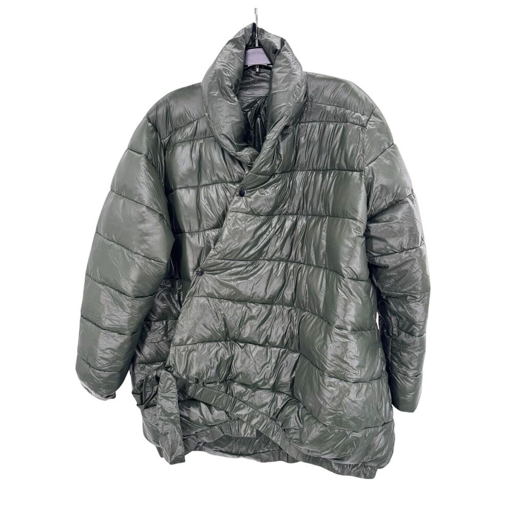 Universal Standards Womens Puffer Bomber Jacket Gray M Button Long Sleeve NWOT